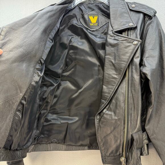 Virginia Slims Wear Leather Moto Jacket Women's M Black Heavy Duty Zippers VTG - Picture 3 of 15